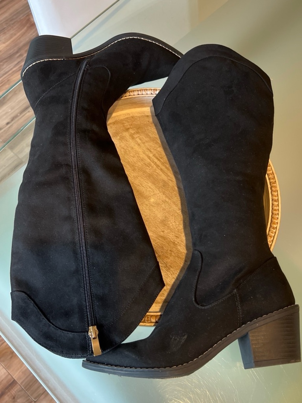 Dream Pairs Black Cowboy Suede Boots with Block Heel - Picture 4 of 7